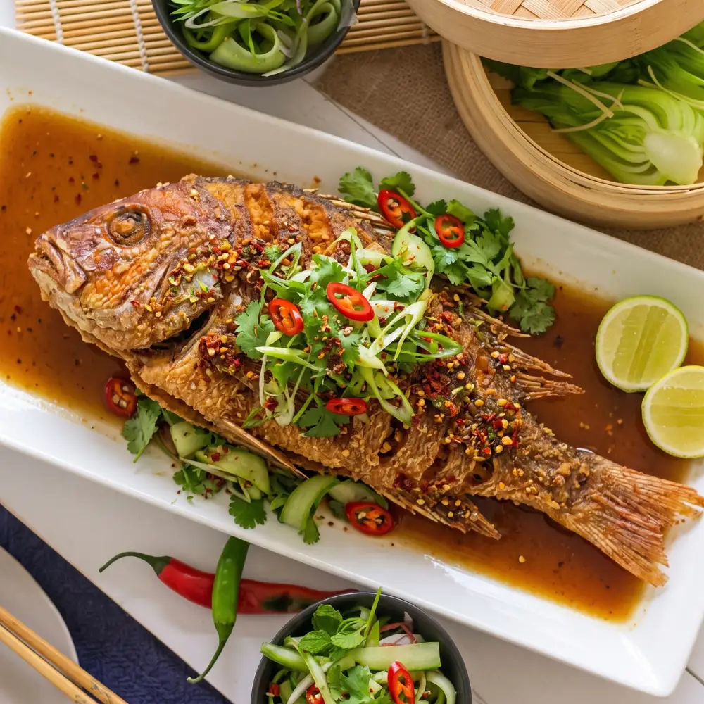 Steamed / Fried Red Snapper with chili lime spice